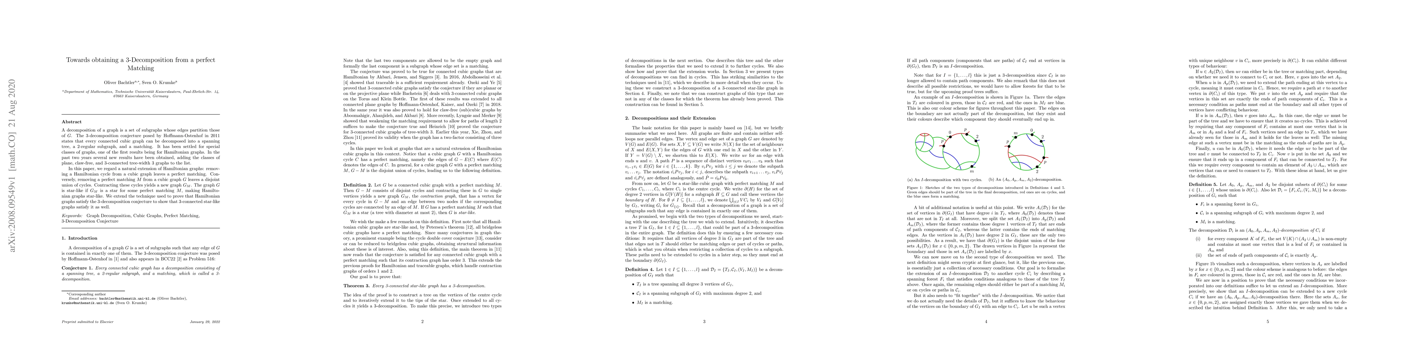 Thumbnail for Towards obtaining a 3-Decomposition from a perfect Matching