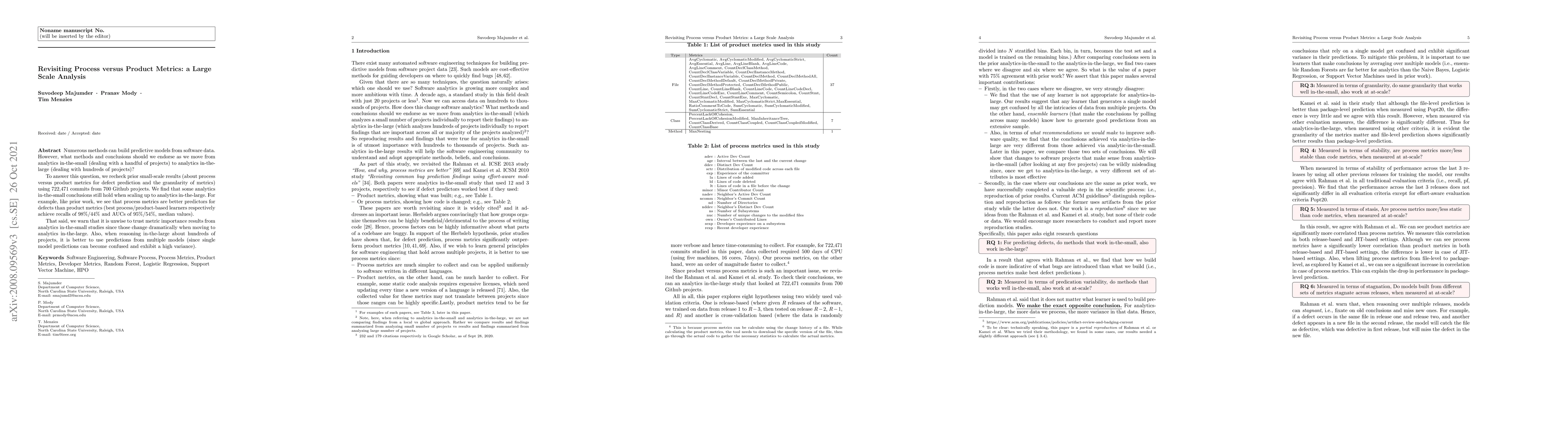 Thumbnail for Revisiting Process versus Product Metrics: a Large Scale Analysis