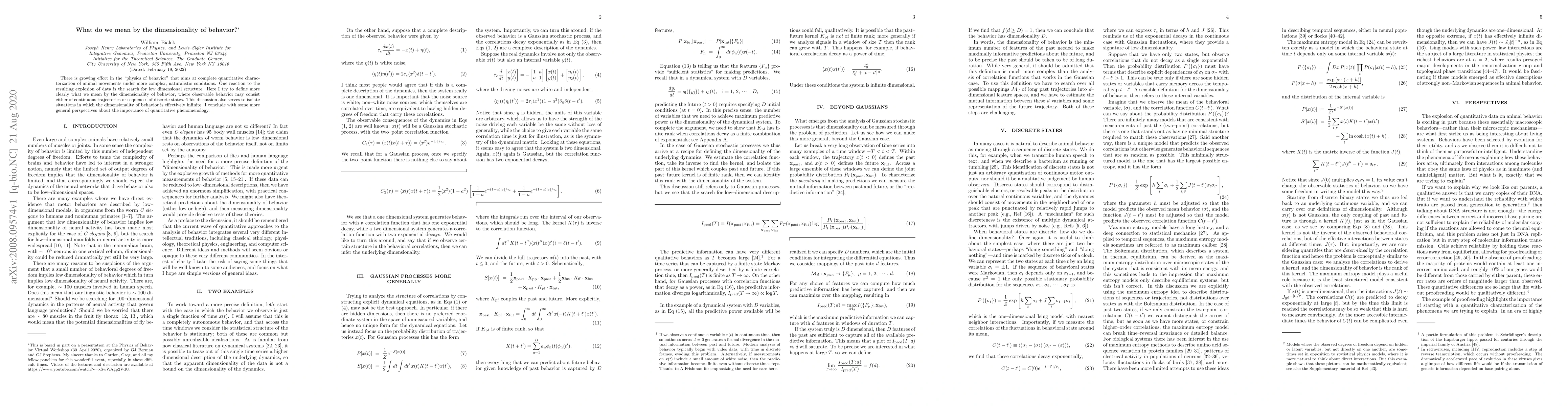 Thumbnail for What do we mean by the dimensionality of behavior?