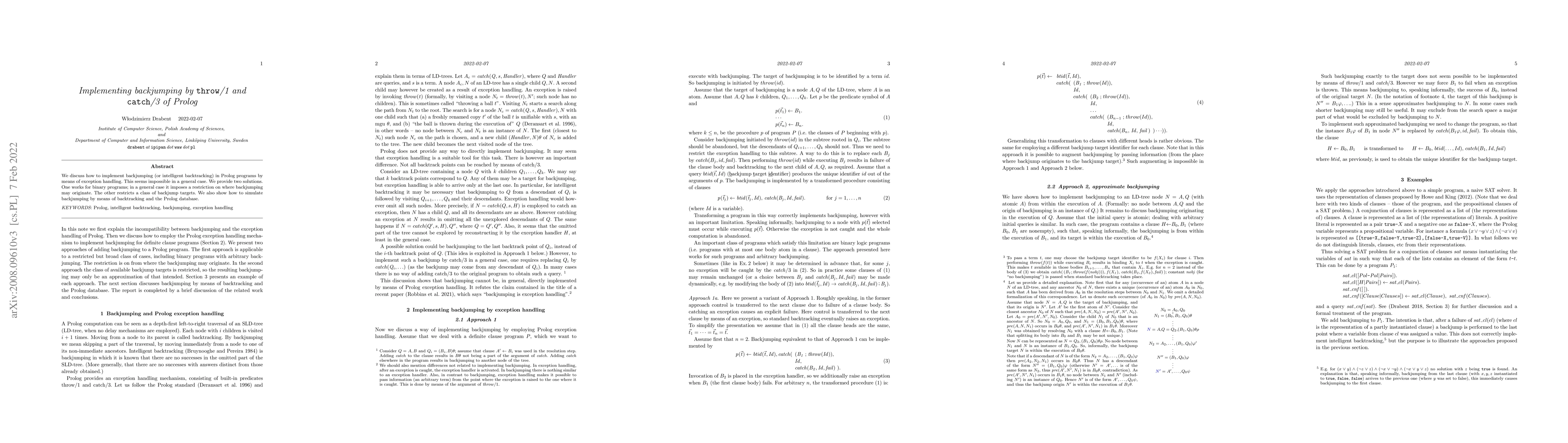 Thumbnail for Implementing backjumping by throw/1 and catch/3 of Prolog