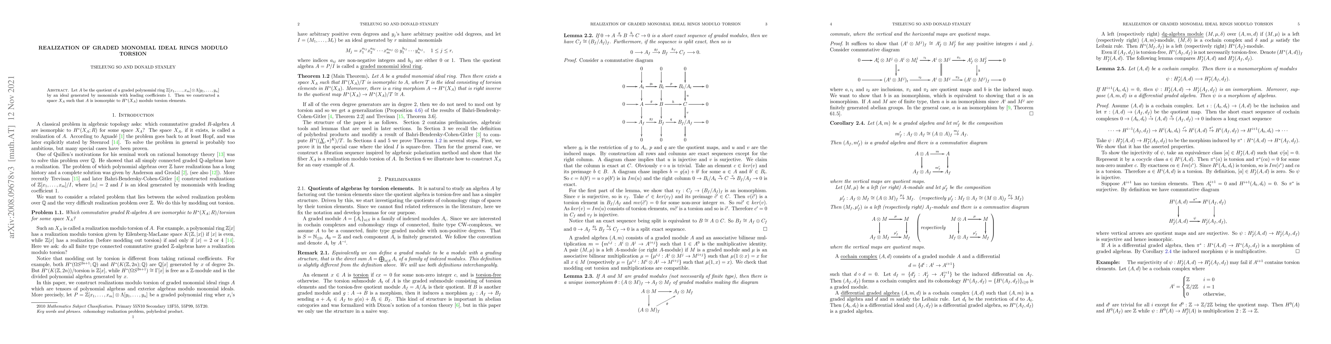 Thumbnail for Realization of graded monomial ideal rings modulo torsion