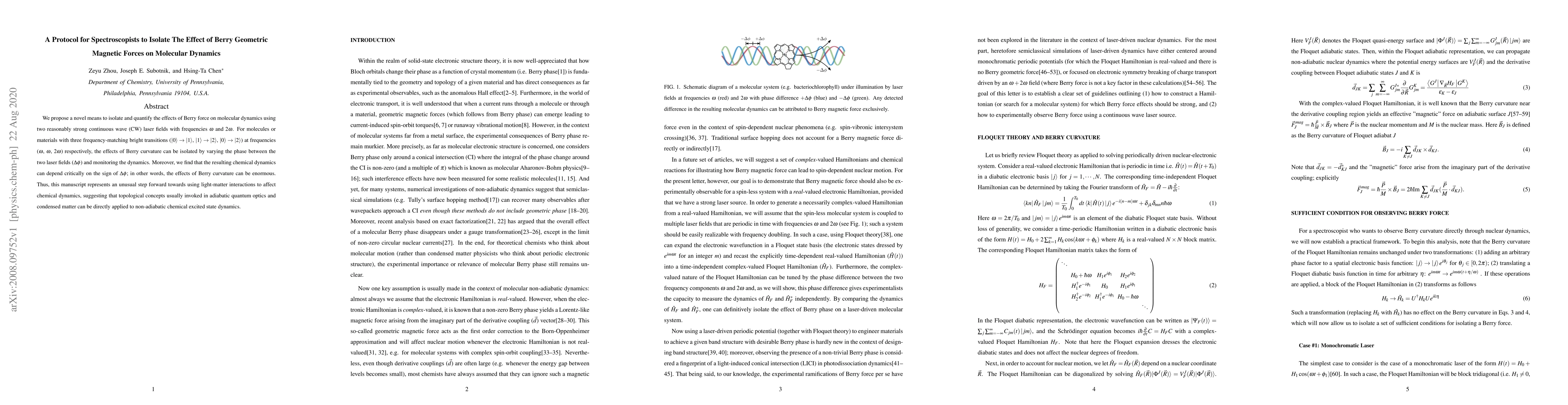 Thumbnail for A Protocol for Spectroscopists to Isolate The Effect of Berry Geometric
  Magnetic Forces on Molecular Dynamics