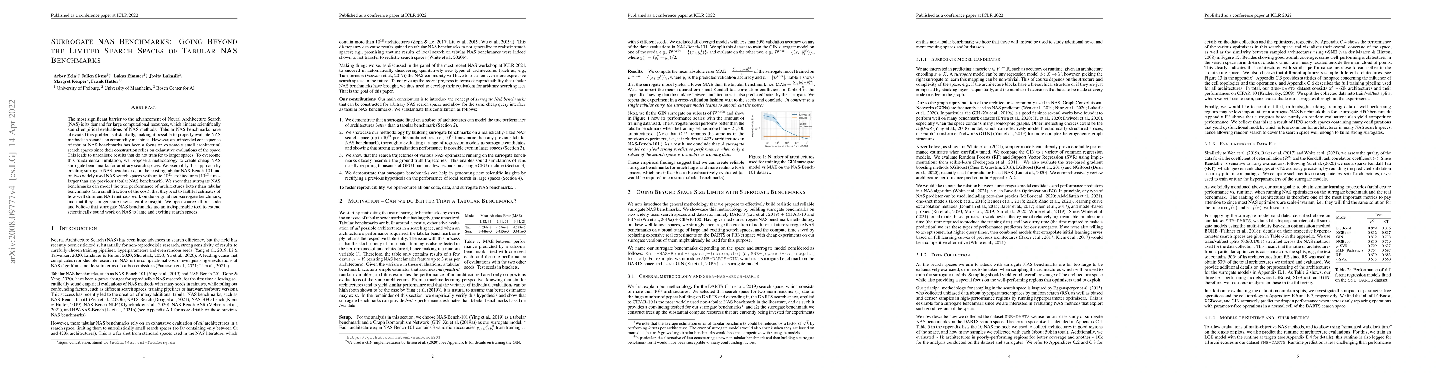 Thumbnail for Surrogate NAS Benchmarks: Going Beyond the Limited Search Spaces of
  Tabular NAS Benchmarks