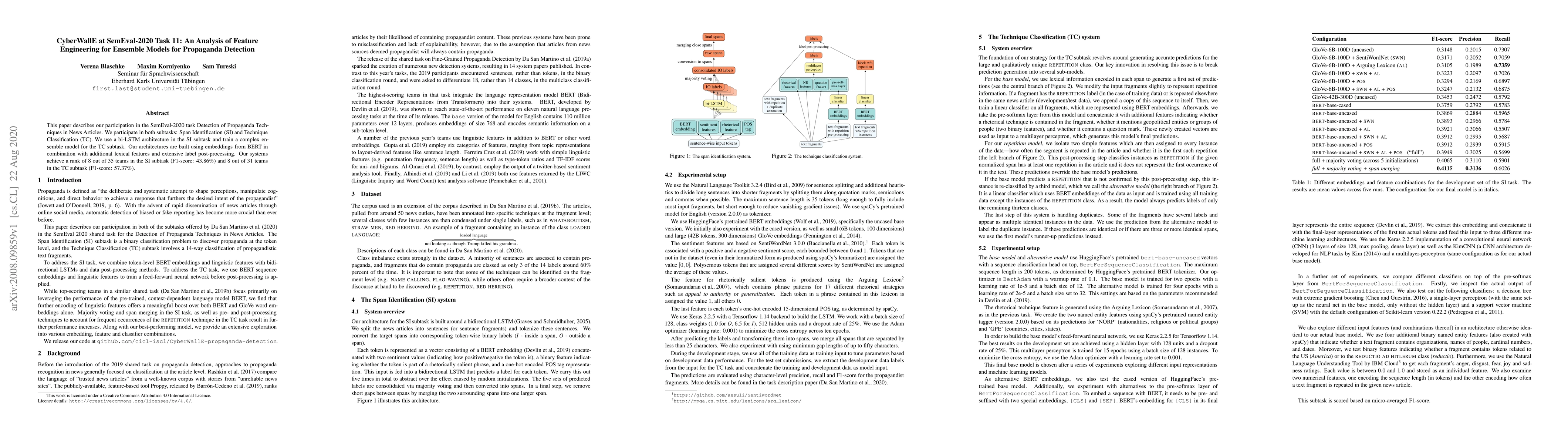 Thumbnail for CyberWallE at SemEval-2020 Task 11: An Analysis of Feature Engineering
  for Ensemble Models for Propaganda Detection