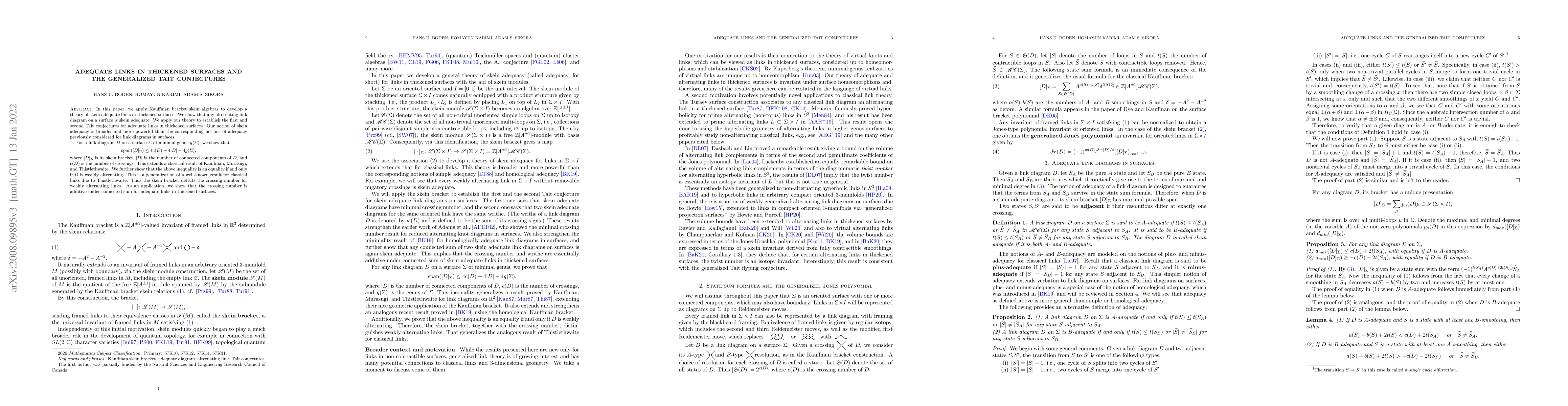 Thumbnail for Adequate links in thickened surfaces and the generalized Tait
  conjectures