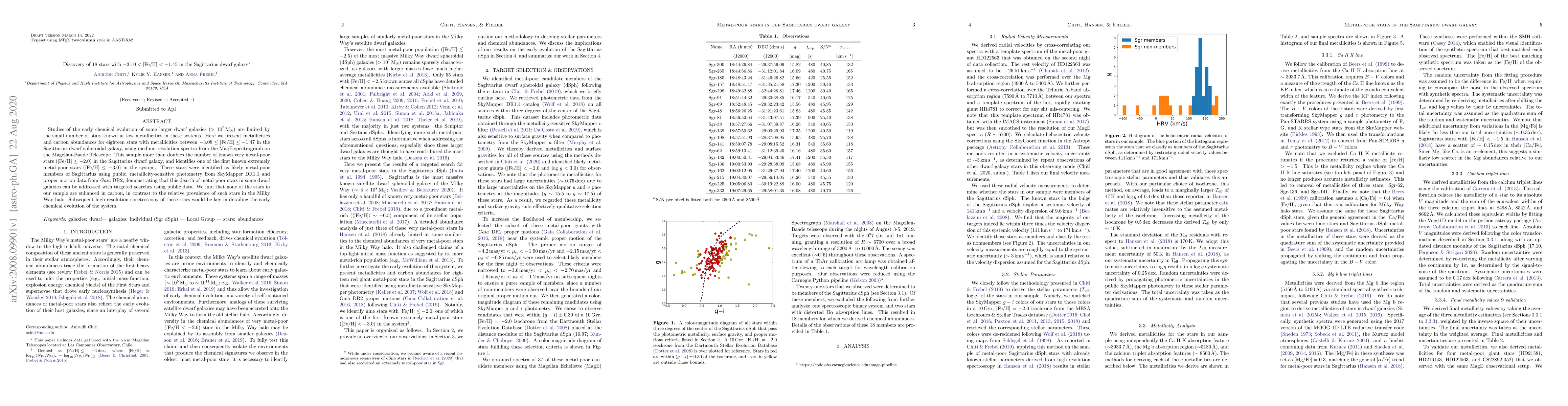 Thumbnail for Discovery of 18 stars with -3.10 < [Fe/H] < -1.45 in the Sagittarius
  dwarf galaxy