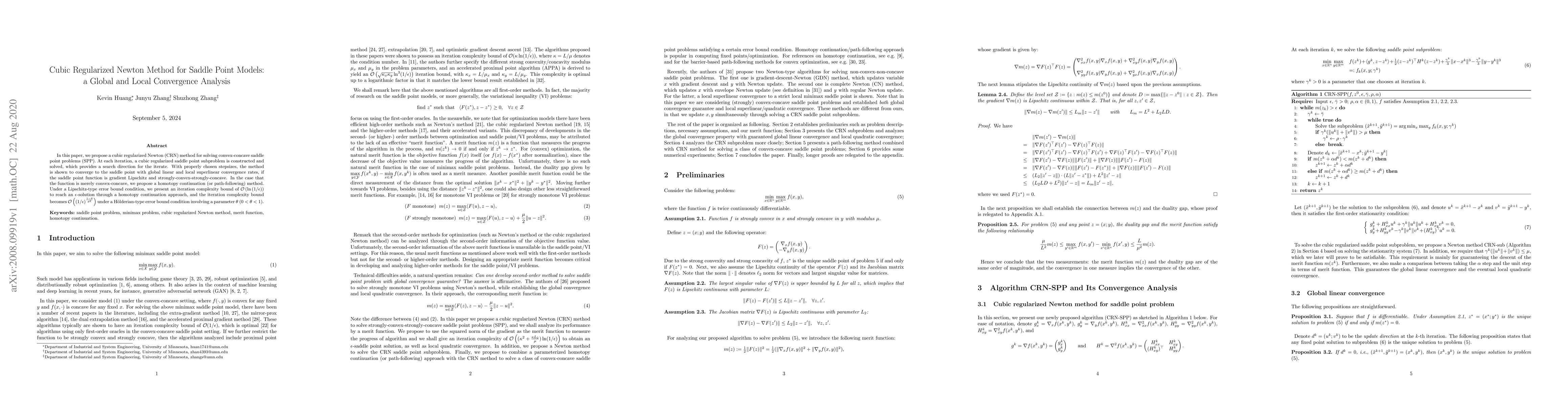 Thumbnail for Cubic Regularized Newton Method for Saddle Point Models: a Global and
  Local Convergence Analysis