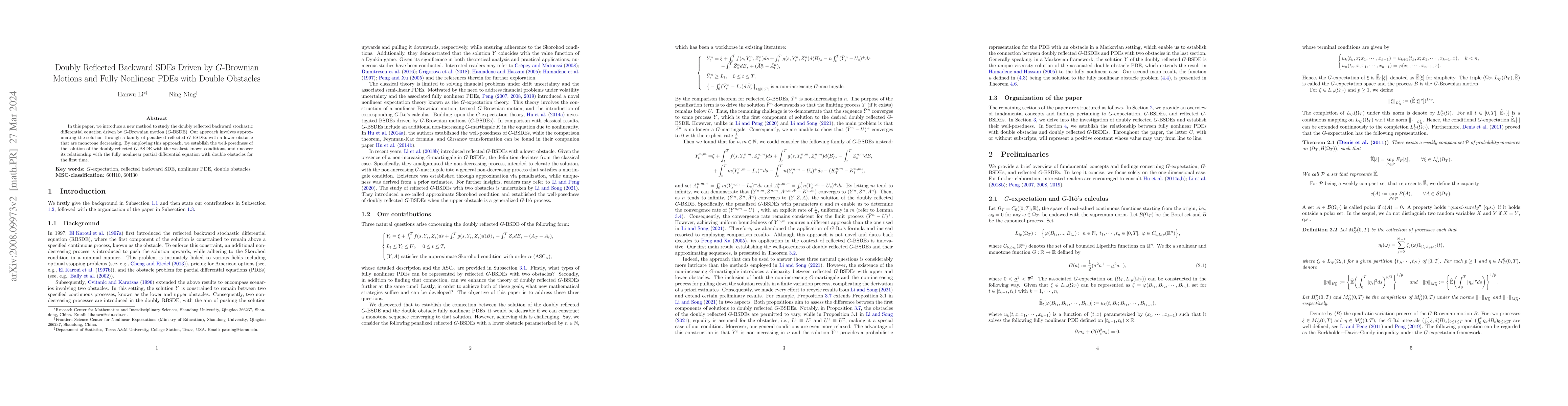 Thumbnail for Doubly Reflected Backward SDEs Driven by G-Brownian Motions and Fully
  Nonlinear PDEs with Double Obstacles