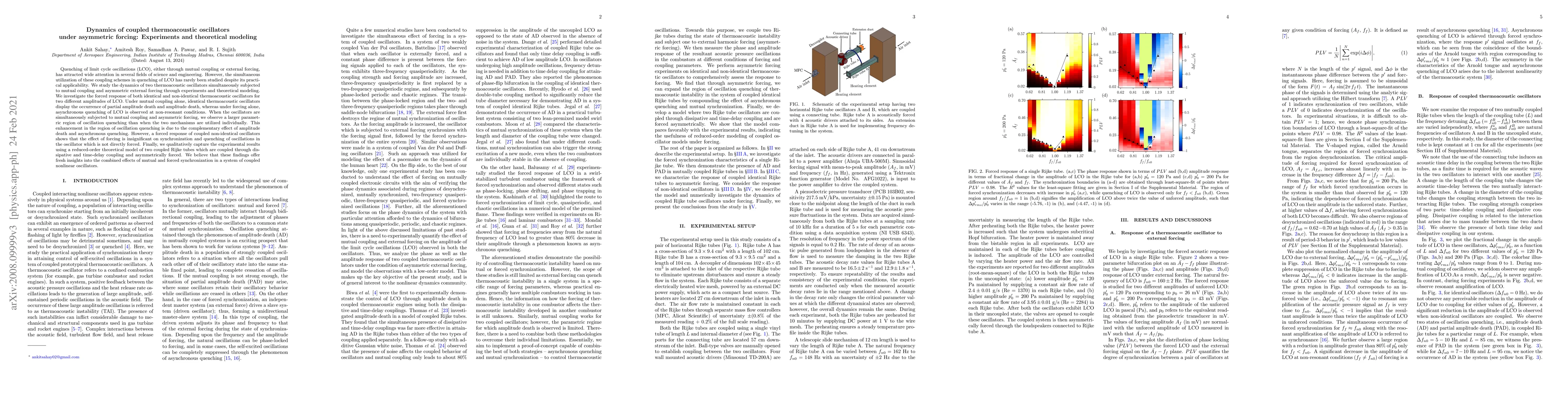 Thumbnail for Dynamics of coupled thermoacoustic oscillators under asymmetric forcing:
  Experiments and theoretical modeling