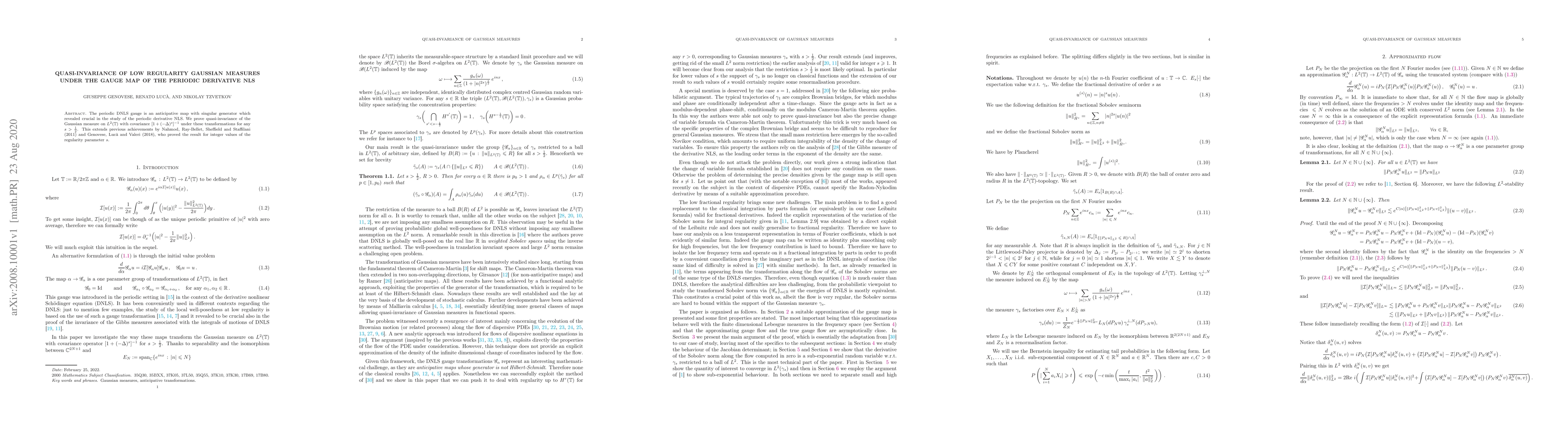 Thumbnail for Quasi-invariance of low regularity Gaussian measures under the gauge map
  of the periodic derivative NLS