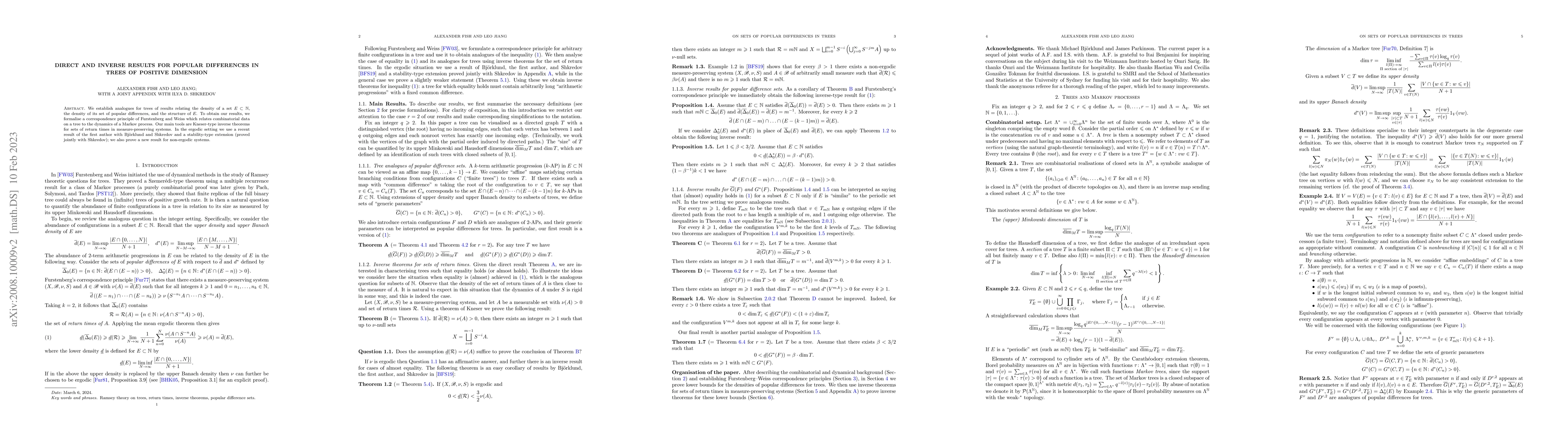 Thumbnail for Direct and inverse results for popular differences in trees of positive
  dimension