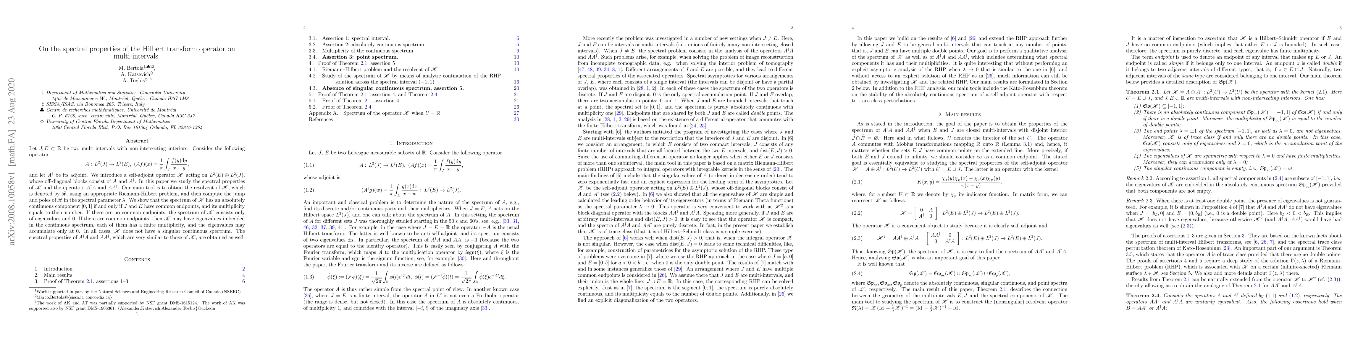 Thumbnail for On the spectral properties of the Hilbert transform operator on
  multi-intervals