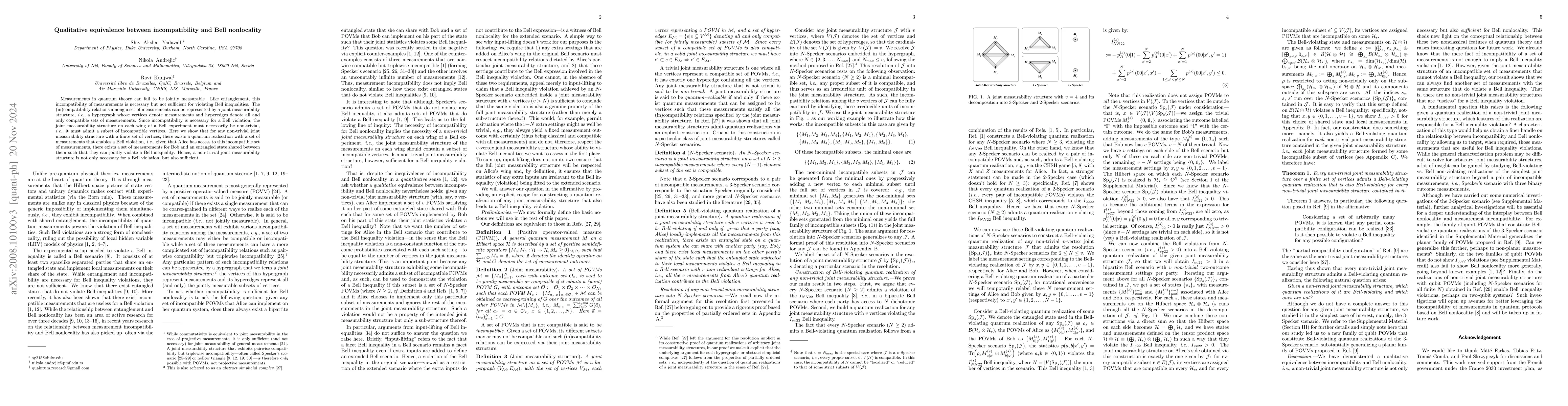 Thumbnail for Qualitative equivalence between incompatibility and Bell nonlocality