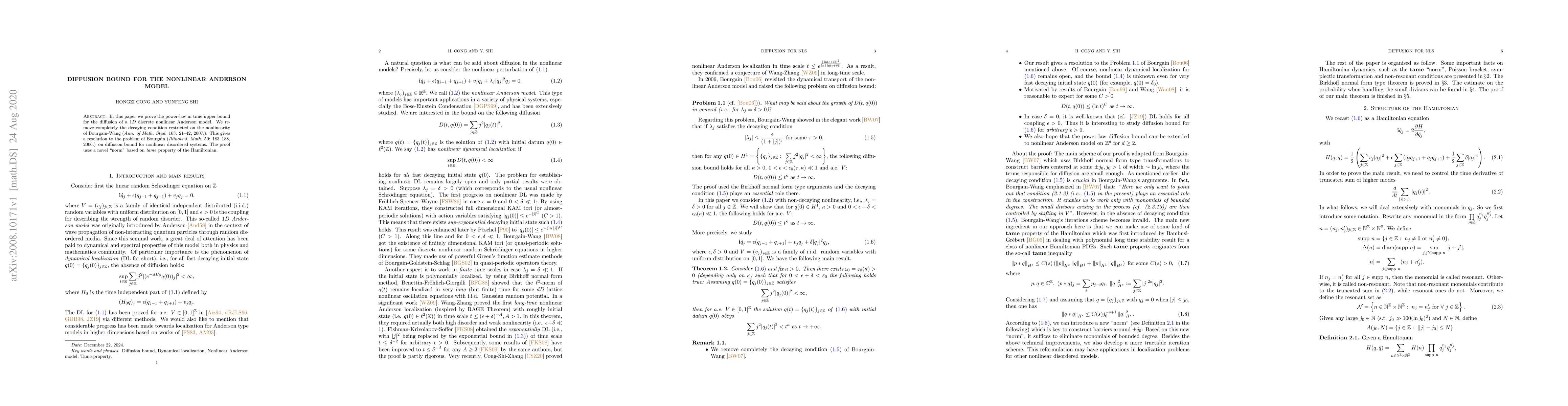 Thumbnail for Diffusion bound for the nonlinear Anderson model