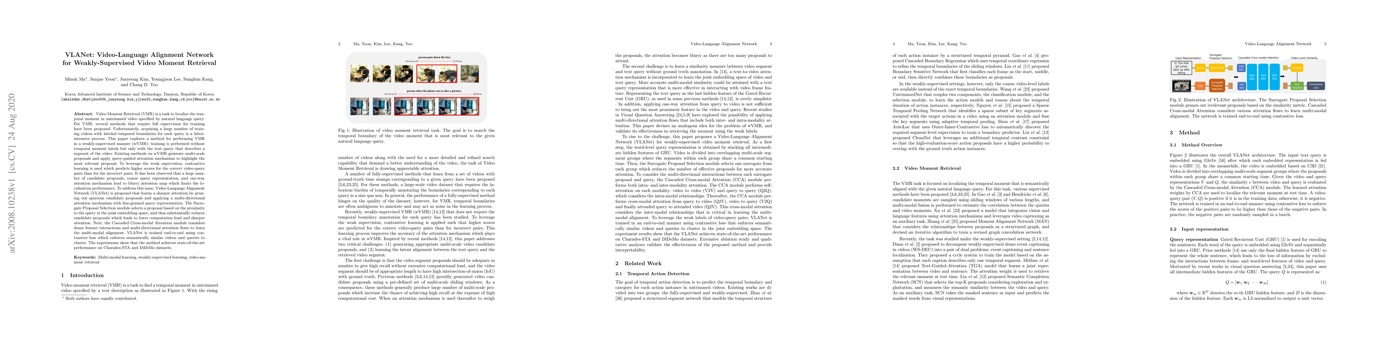 Thumbnail for VLANet: Video-Language Alignment Network for Weakly-Supervised Video
  Moment Retrieval