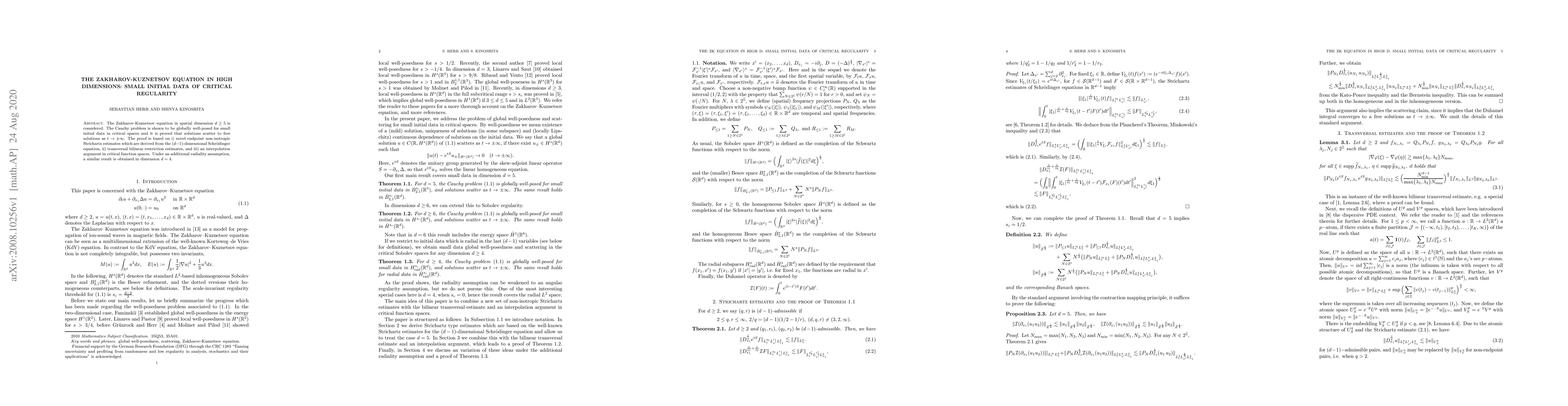 Thumbnail for The Zakharov-Kuznetsov equation in high dimensions: Small initial data
  of critical regularity