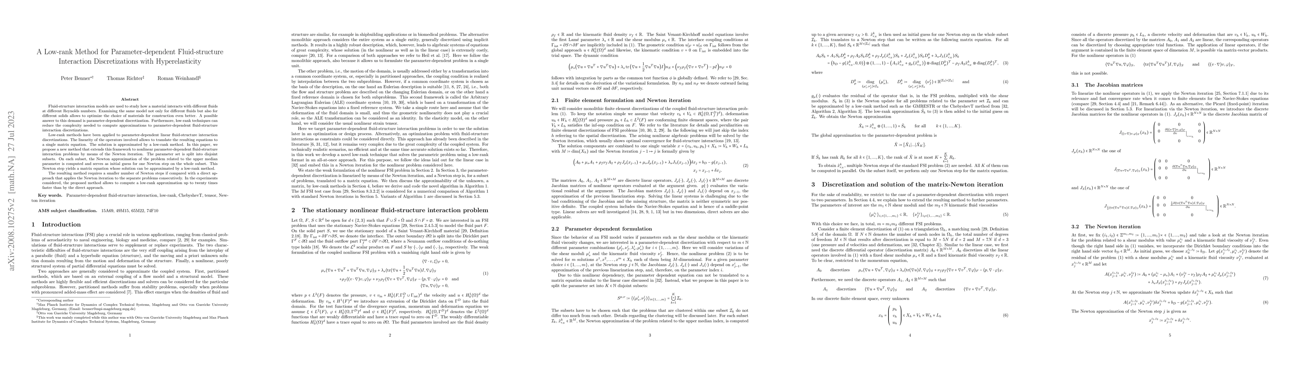 Thumbnail for A Low-rank Method for Parameter-dependent Fluid-structure Interaction
  Discretizations With Hyperelasticity