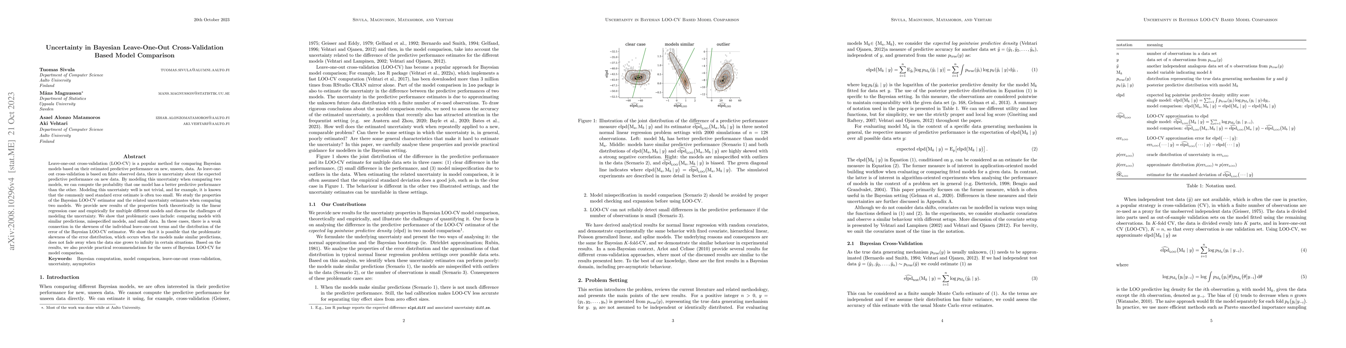 Thumbnail for Uncertainty in Bayesian Leave-One-Out Cross-Validation Based Model
  Comparison