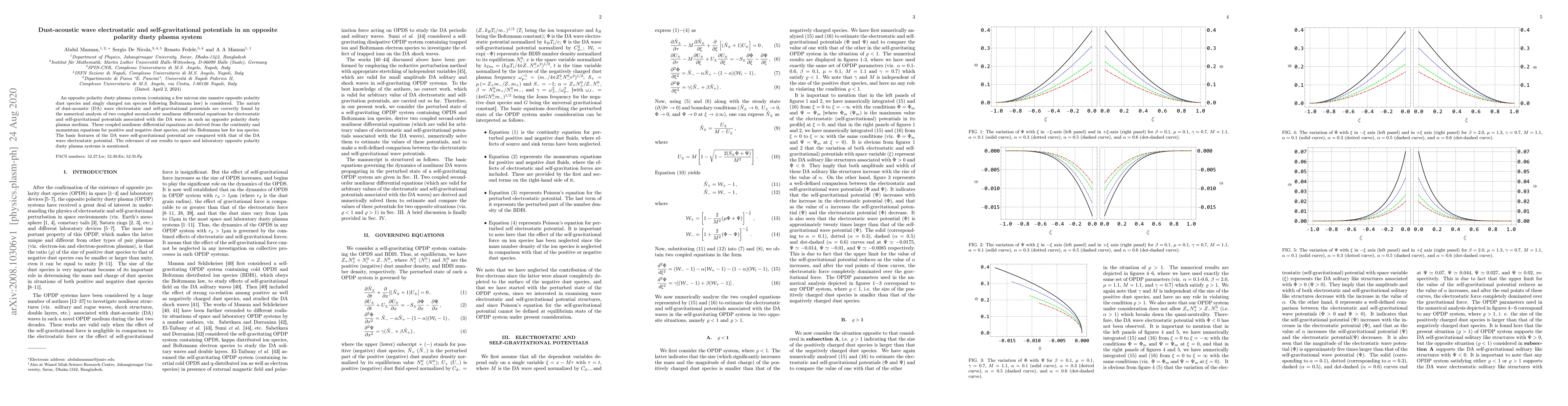 Thumbnail for Dust-acoustic wave electrostatic and self-gravitational potentials in an
  opposite polarity dusty plasma system