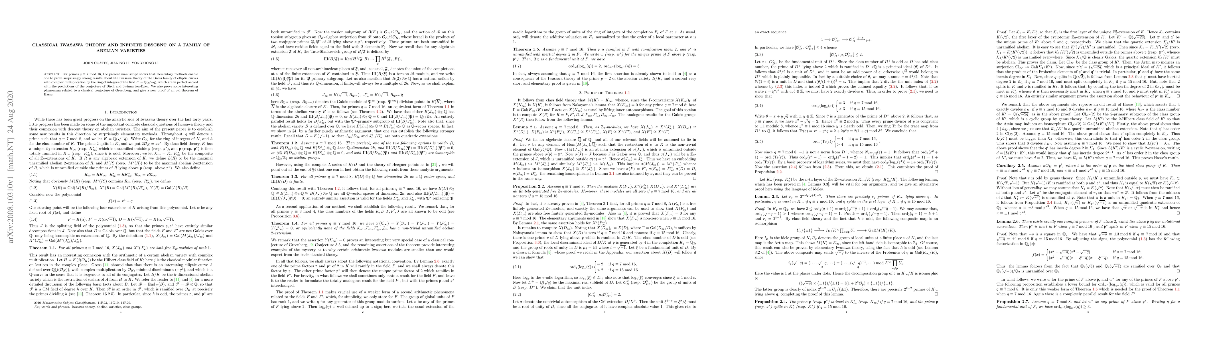 Thumbnail for Classical Iwasawa theory and infinite descent on a family of abelian
  varieties