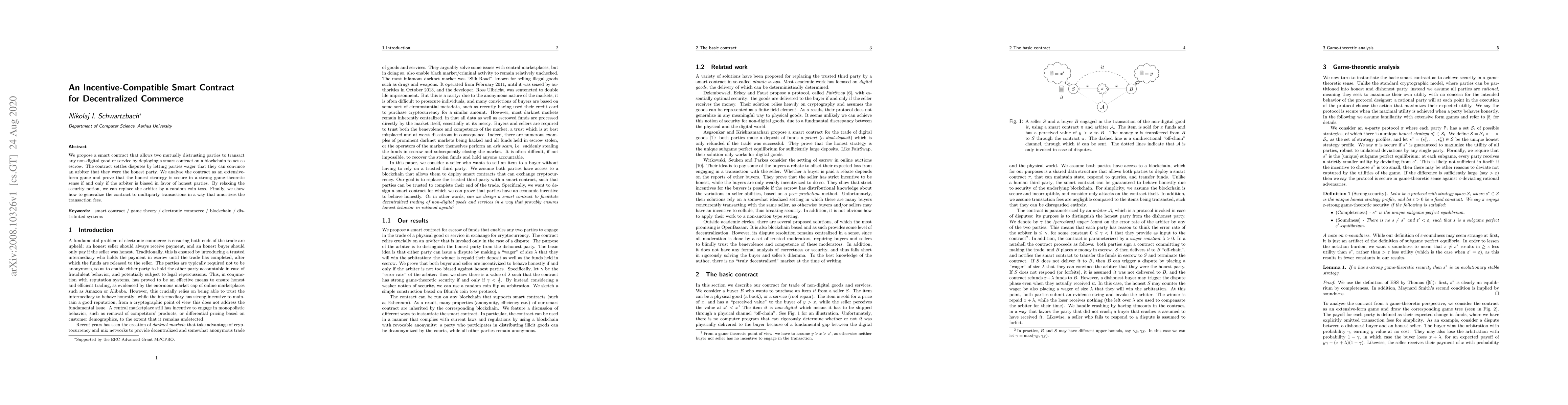 Thumbnail for An Incentive-Compatible Smart Contract for Decentralized Commerce