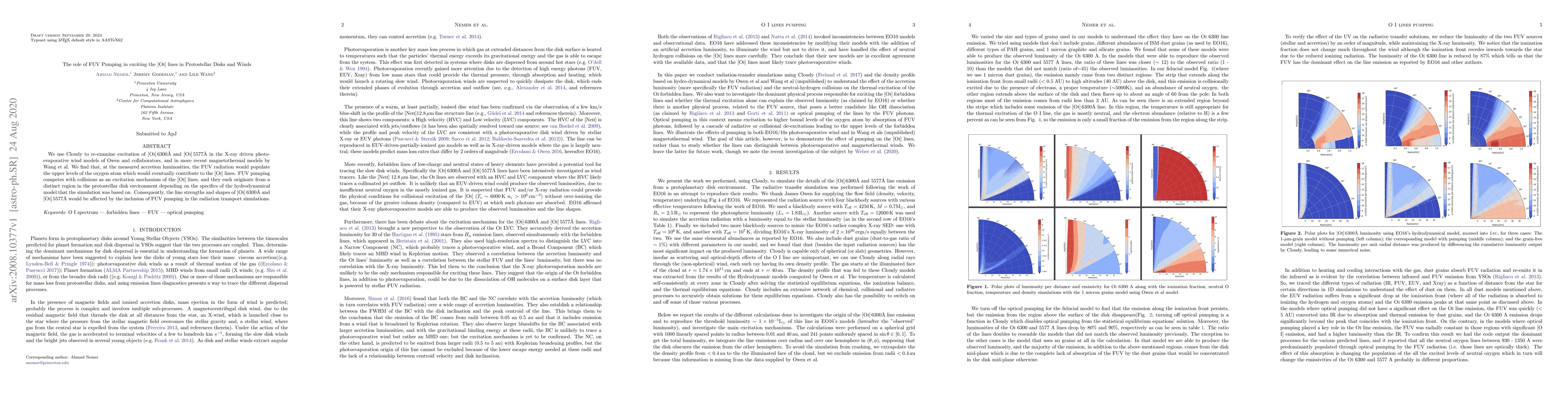 Thumbnail for The role of FUV Pumping in exciting the [Oi] lines in Protostellar Disks
  and Winds
