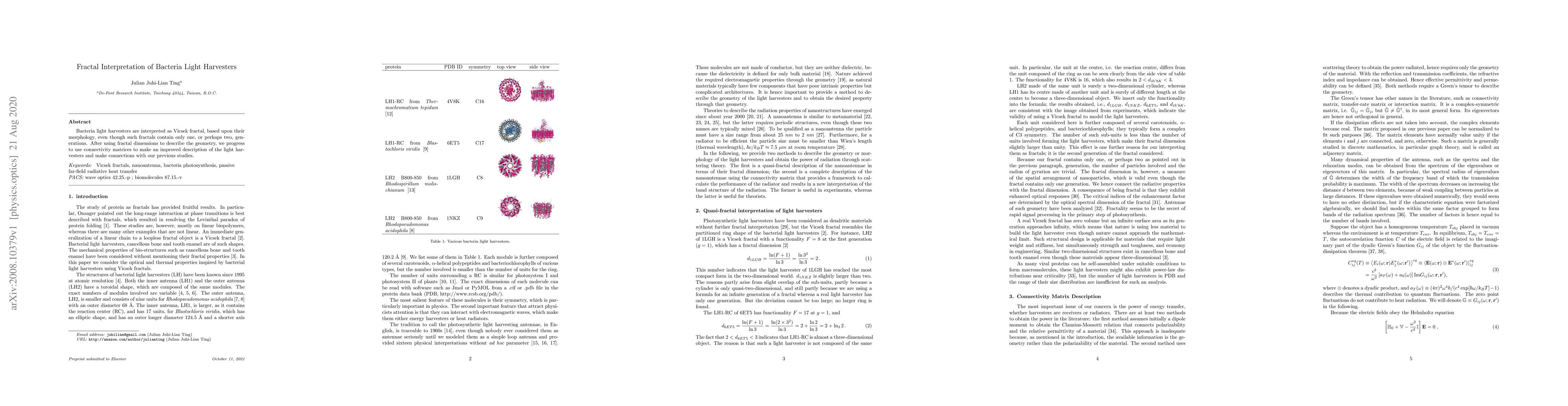 Thumbnail for Fractal Interpretation of Bacterial Light Harvesters