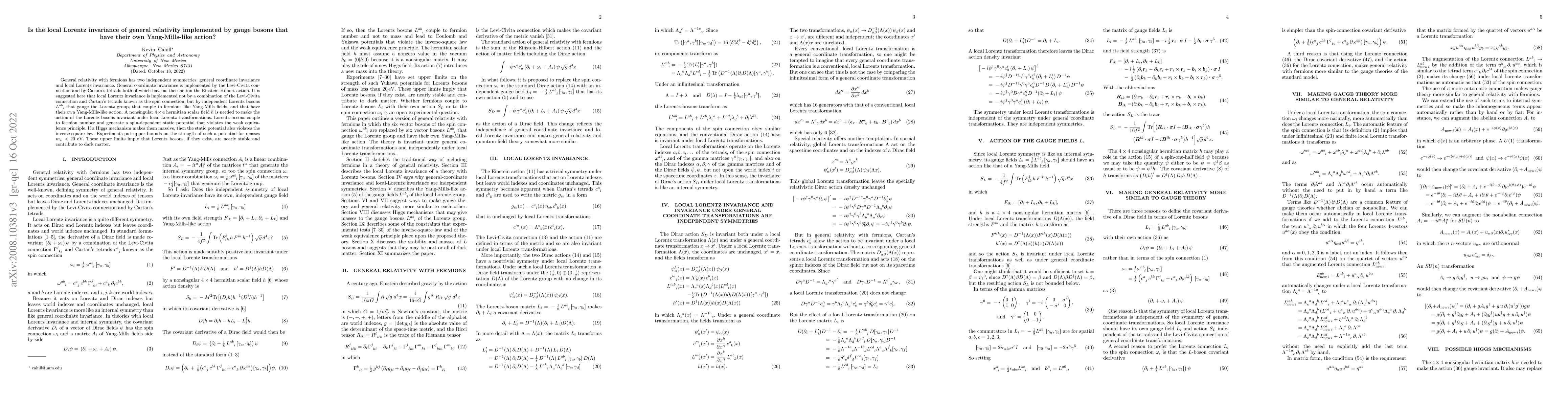 Thumbnail for Is the local Lorentz invariance of general relativity implemented by
  gauge bosons that have their own Yang-Mills-like action?