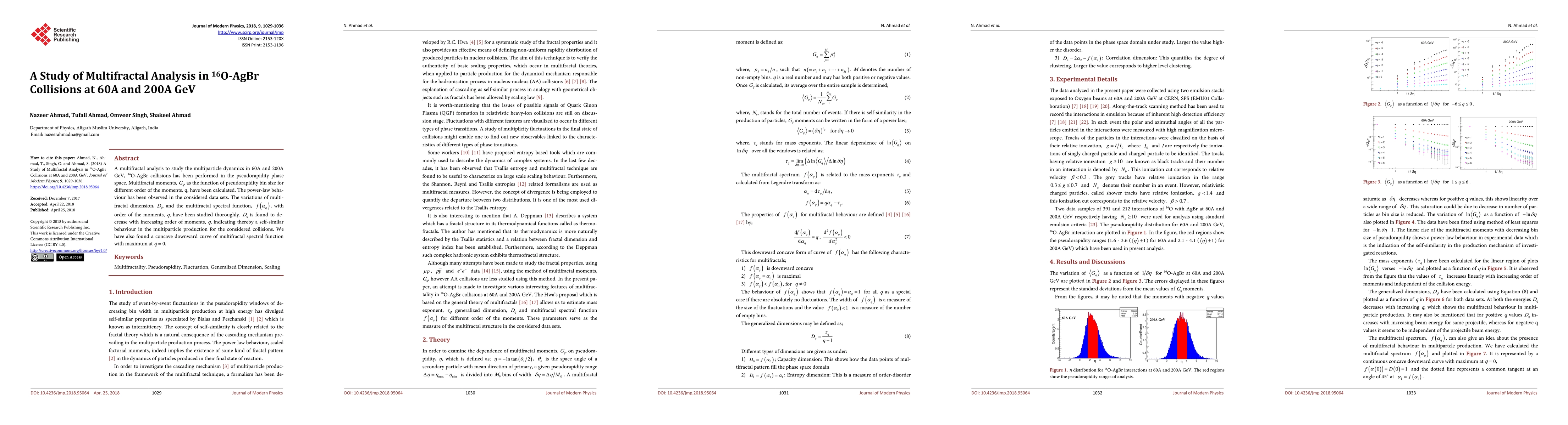 Thumbnail for A Study of Multifractal Analysis in 16O-AgBr Collisions at 60A and 200A
  GeV
