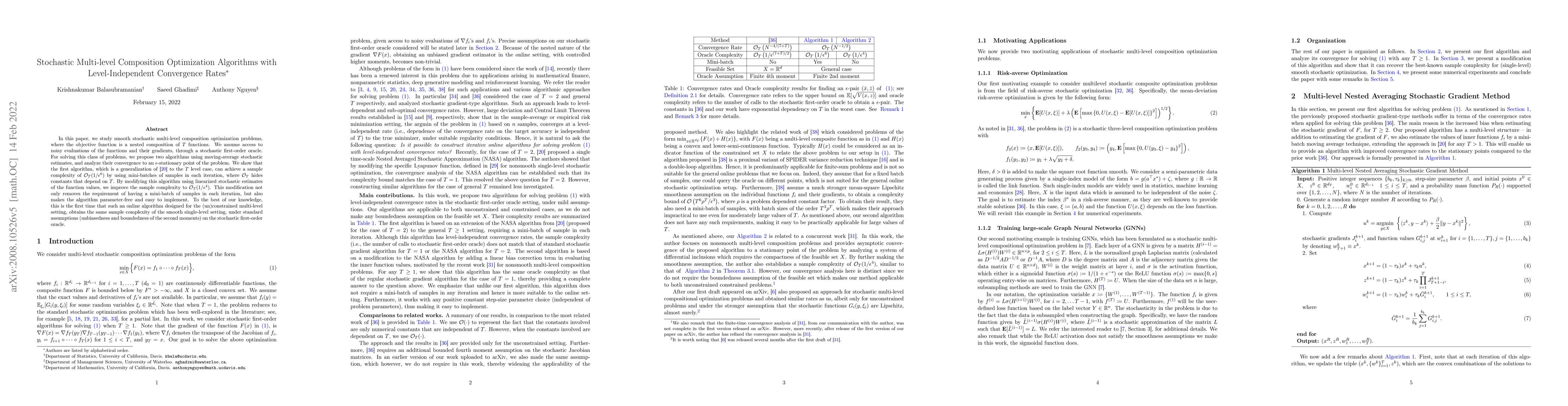 Thumbnail for Stochastic Multi-level Composition Optimization Algorithms with
  Level-Independent Convergence Rates