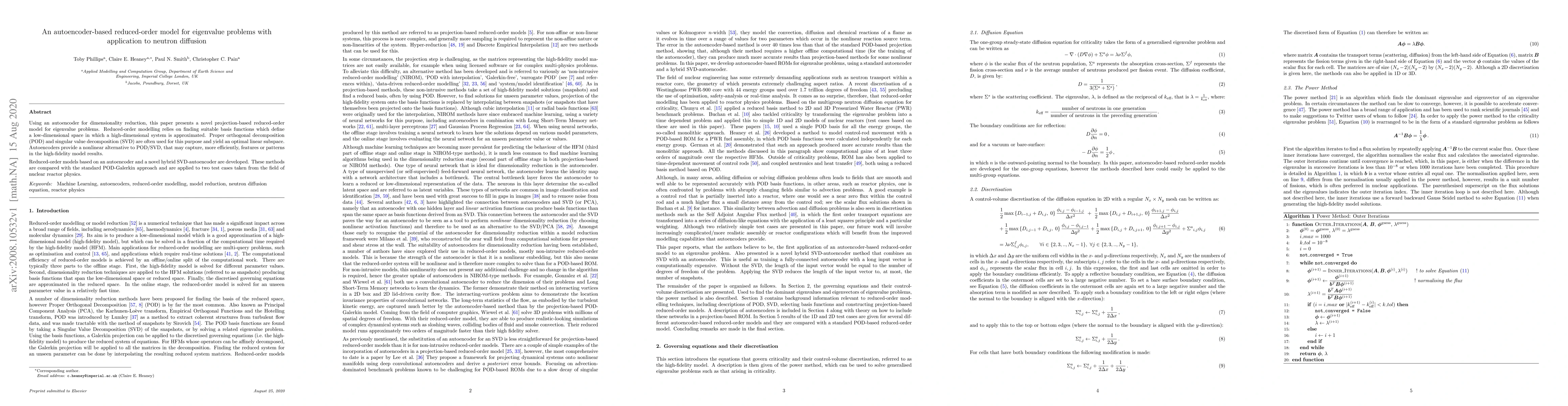 Thumbnail for An autoencoder-based reduced-order model for eigenvalue problems with
  application to neutron diffusion