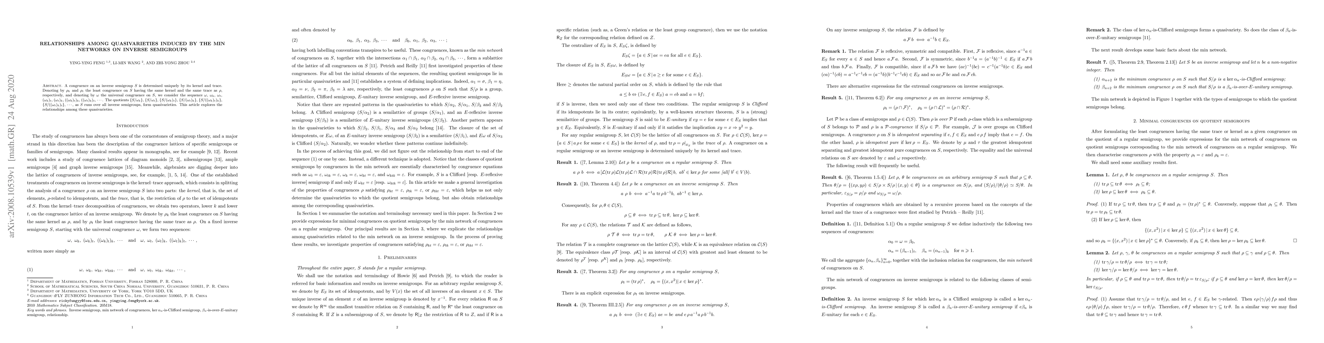 Thumbnail for Relationships among quasivarieties induced by the min networks on
  inverse semigroups