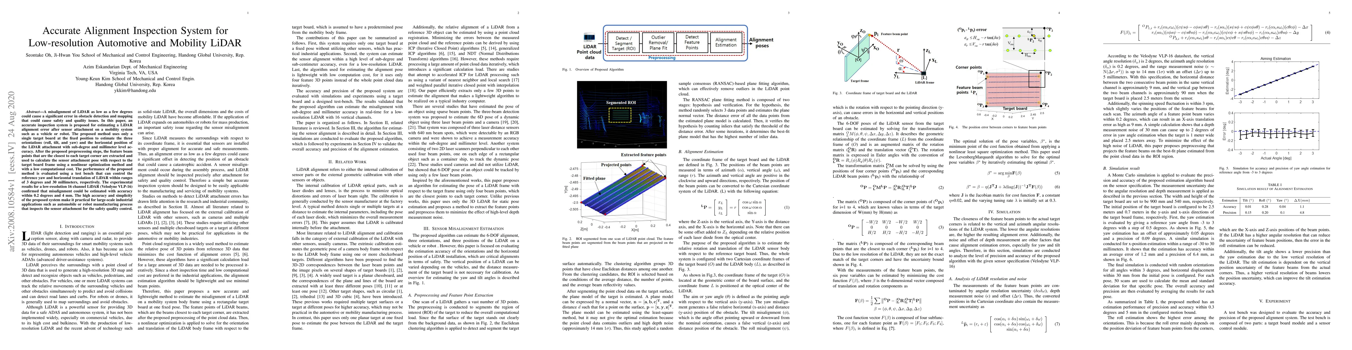 Thumbnail for Accurate Alignment Inspection System for Low-resolution Automotive and
  Mobility LiDAR
