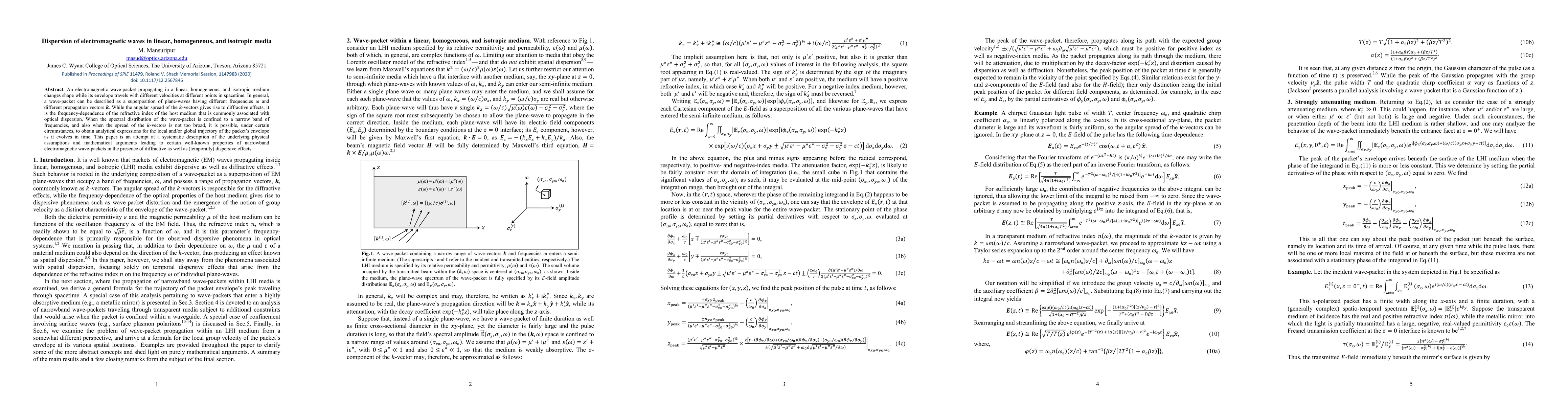 Thumbnail for Dispersion of electromagnetic waves in linear, homogeneous, and
  isotropic media