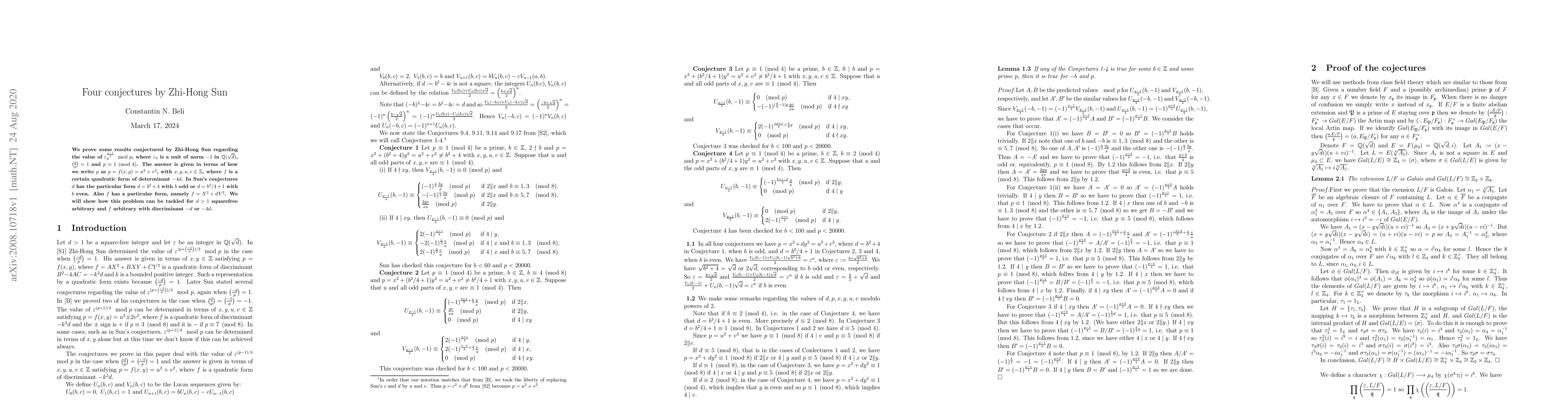 Thumbnail for Four conjectures by Zhi-Hong Sun