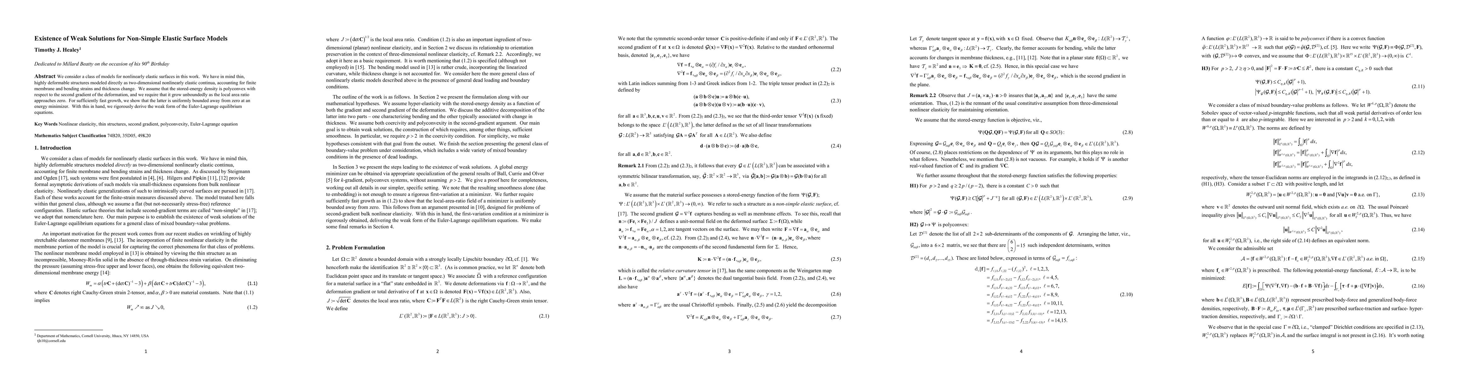 Thumbnail for Existence of Weak Solutions for Non-Simple Elastic Surface Models
