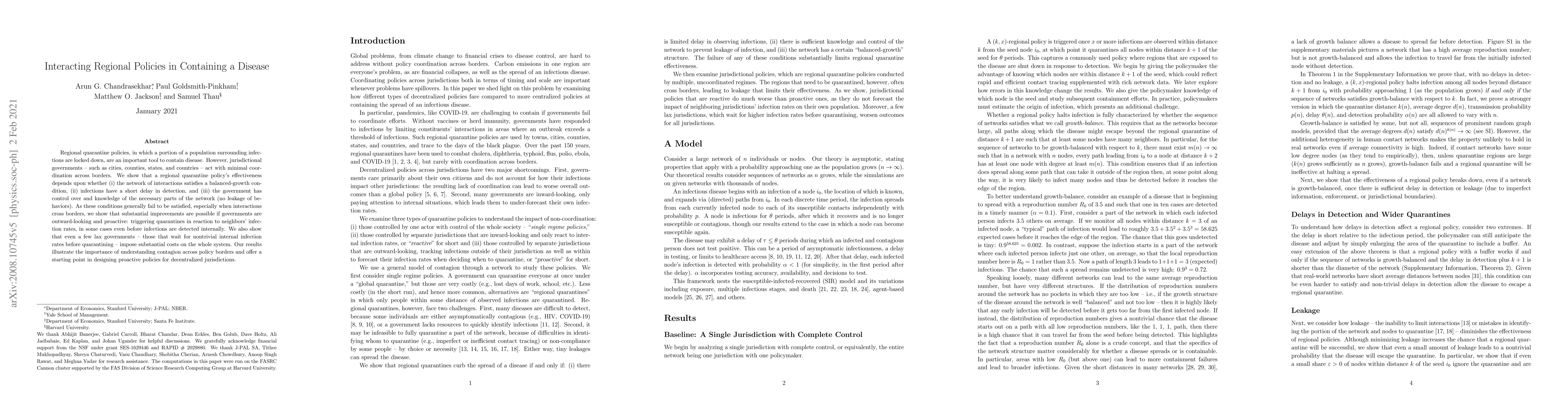 Thumbnail for Interacting Regional Policies in Containing a Disease