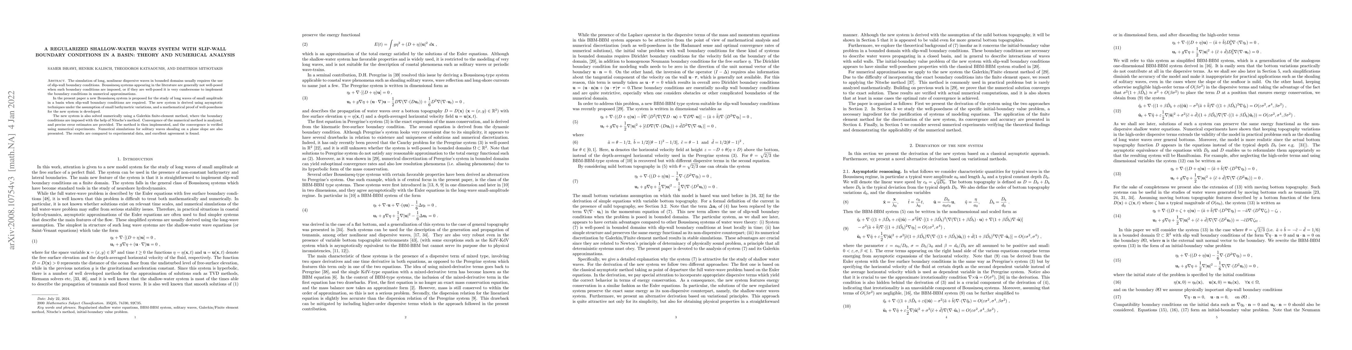 Thumbnail for A regularized shallow-water waves system with slip-wall boundary
  conditions in a basin: Theory and numerical analysis