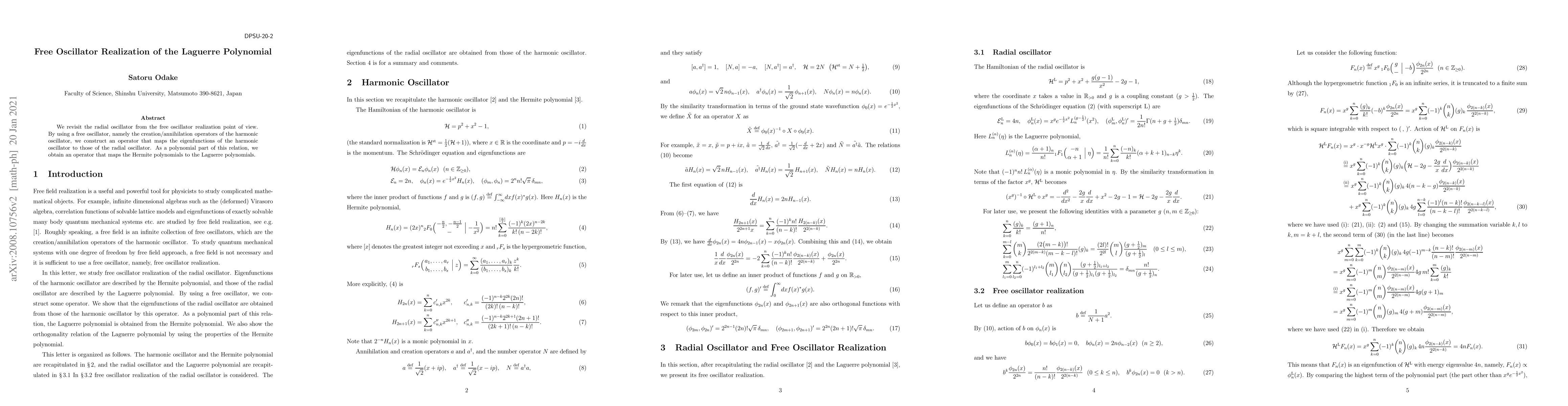 Thumbnail for Free Oscillator Realization of the Laguerre Polynomial
