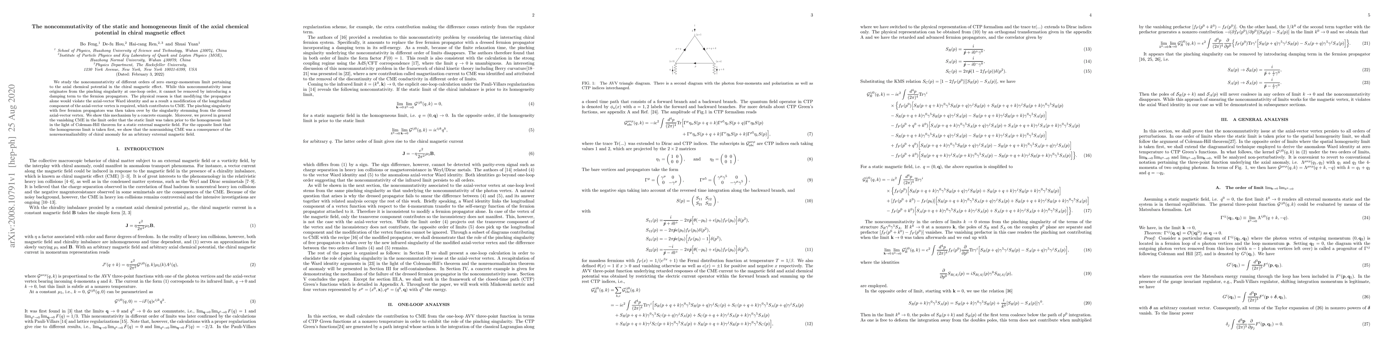 Thumbnail for The noncommutativity of the static and homogeneous limit of the axial
  chemical potential in chiral magnetic effect
