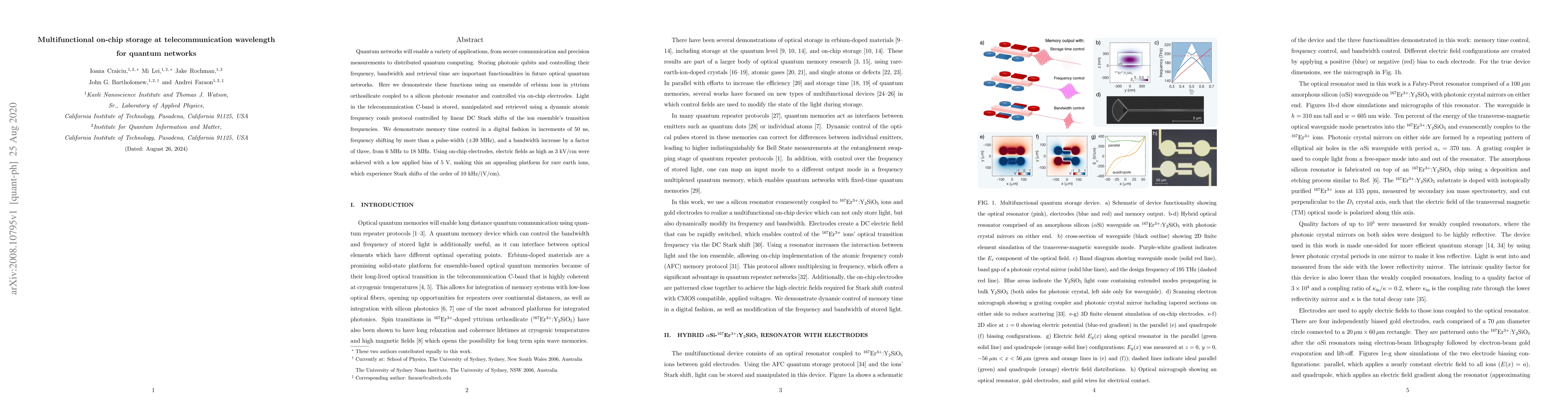 Thumbnail for Multifunctional on-chip storage at telecommunication wavelength for
  quantum networks