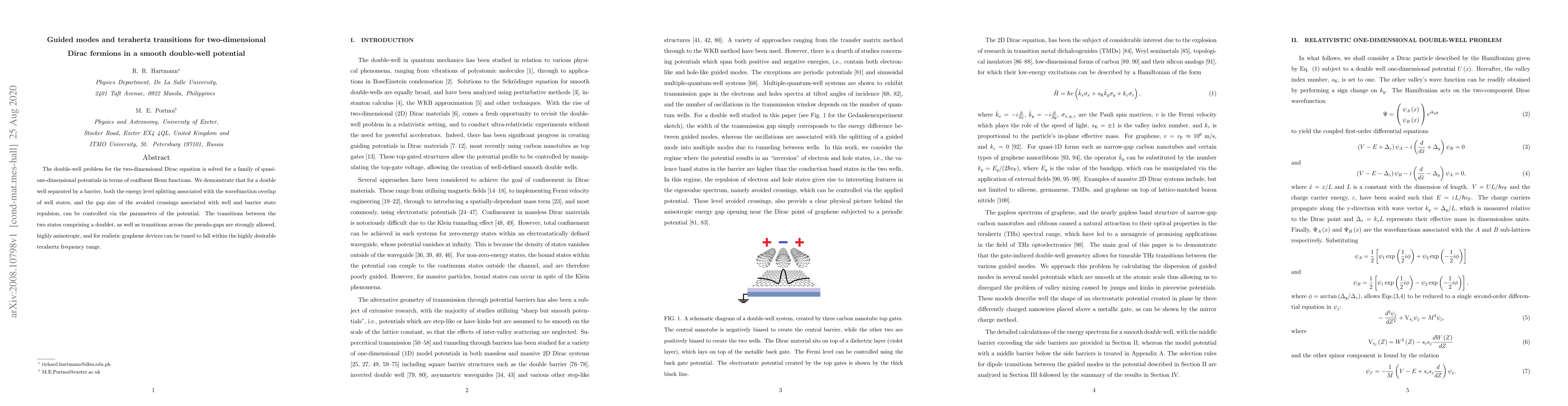 Thumbnail for Guided modes and terahertz transitions for two-dimensional Dirac
  fermions in a smooth double-well potential