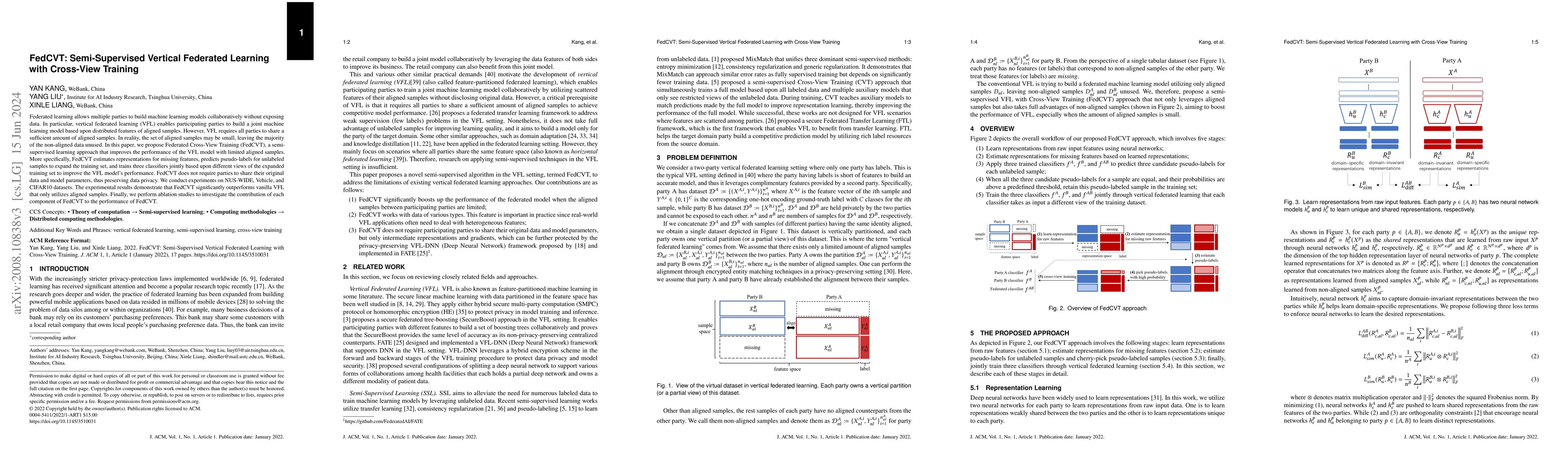 Thumbnail for FedCVT: Semi-supervised Vertical Federated Learning with Cross-view
  Training