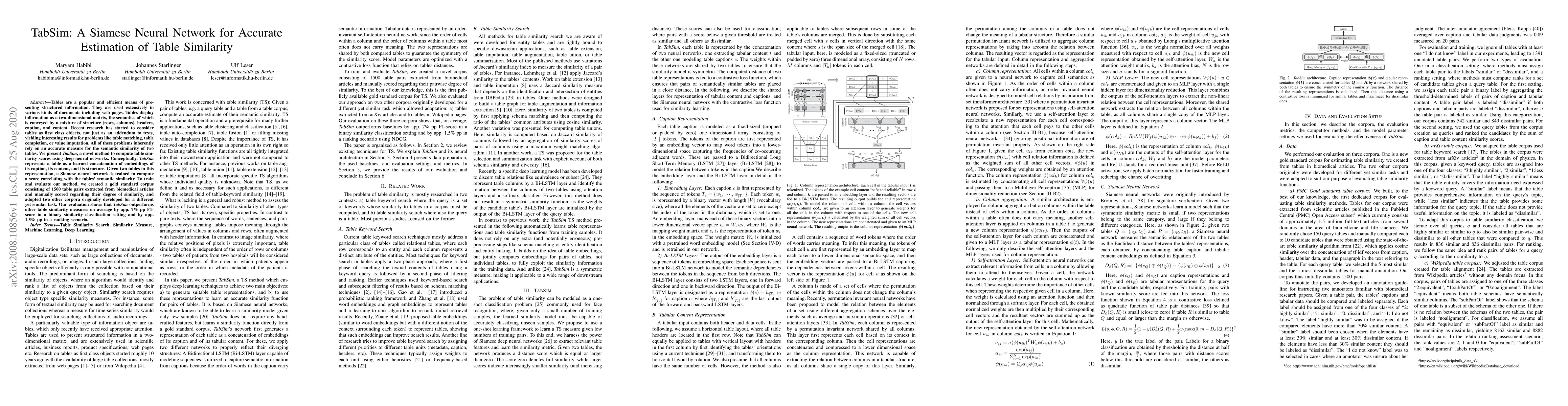Thumbnail for TabSim: A Siamese Neural Network for Accurate Estimation of Table
  Similarity