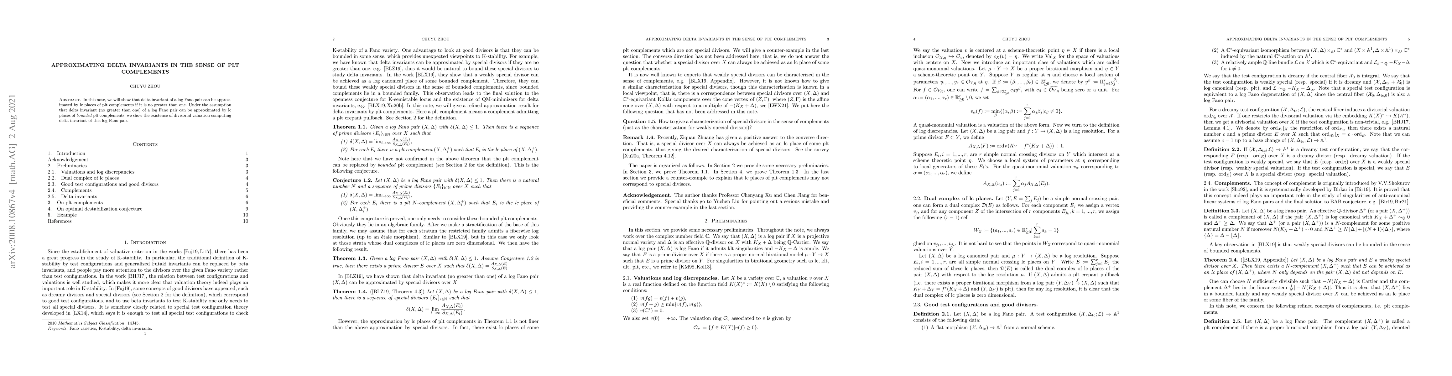 Thumbnail for Approximating delta invariants in the sense of complements of plt type