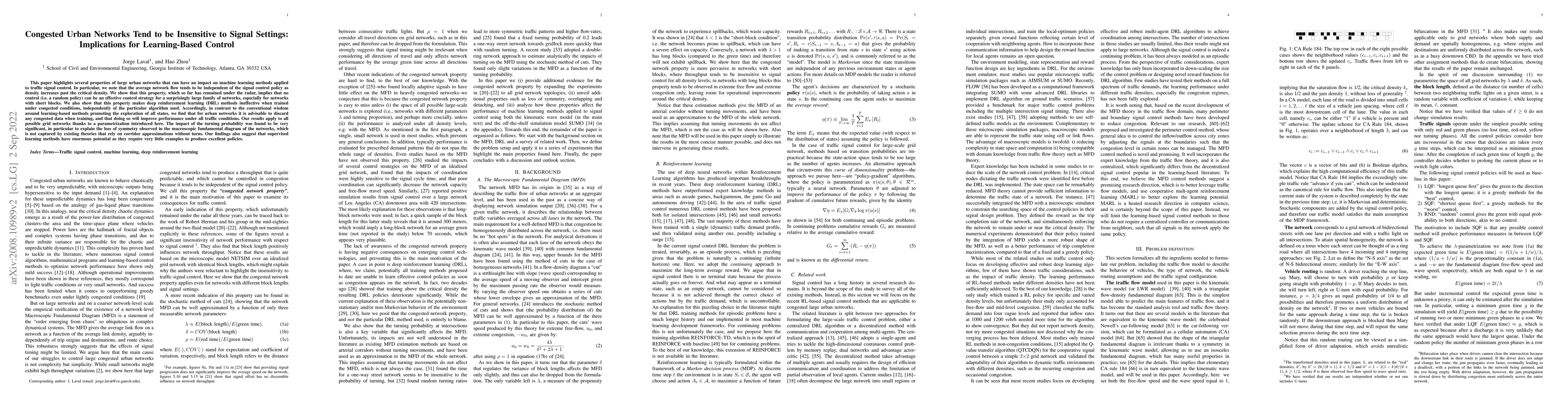 Thumbnail for Congested Urban Networks Tend to Be Insensitive to Signal Settings:
  Implications for Learning-Based Control