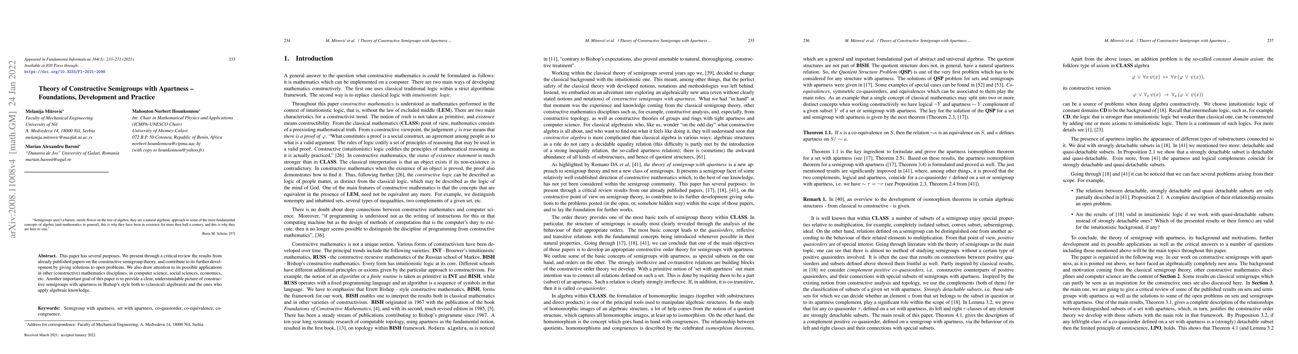 Thumbnail for Theory of constructive semigroups with apartness -- foundations,
  development and practice