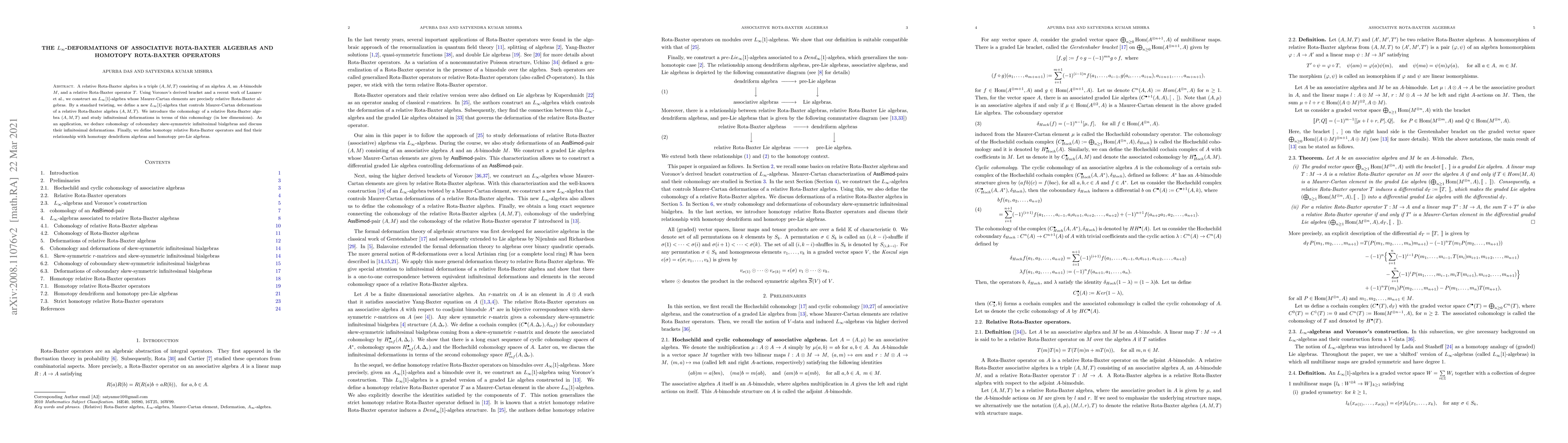 Thumbnail for The $L_\infty$-deformations of associative Rota-Baxter algebras and
  homotopy Rota-Baxter operators