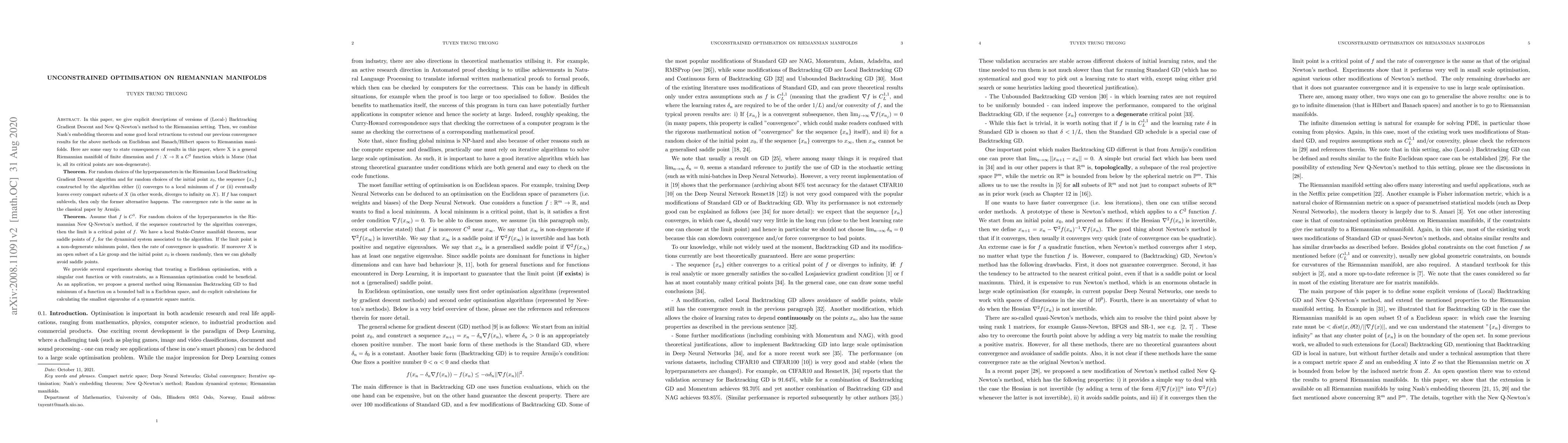 Thumbnail for Unconstrained optimisation on Riemannian manifolds