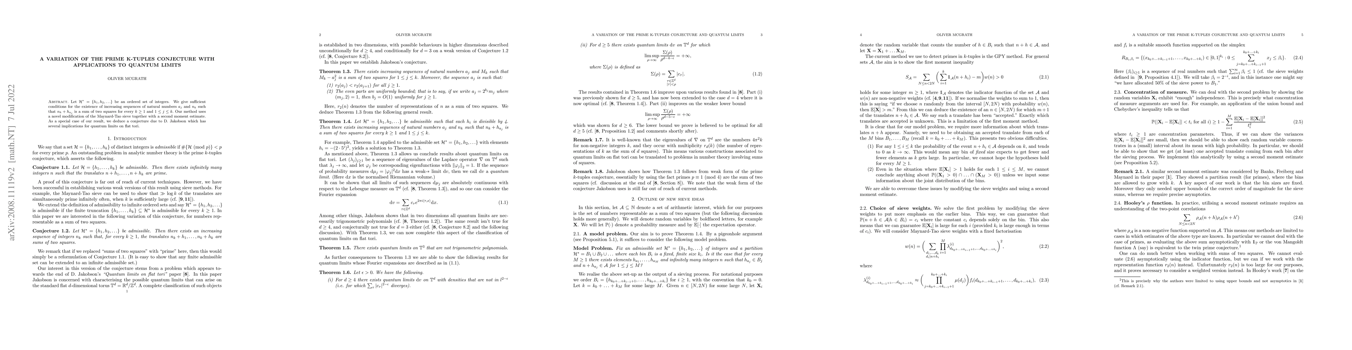 Thumbnail for A variation of the prime k-tuples conjecture with applications to
  quantum limits